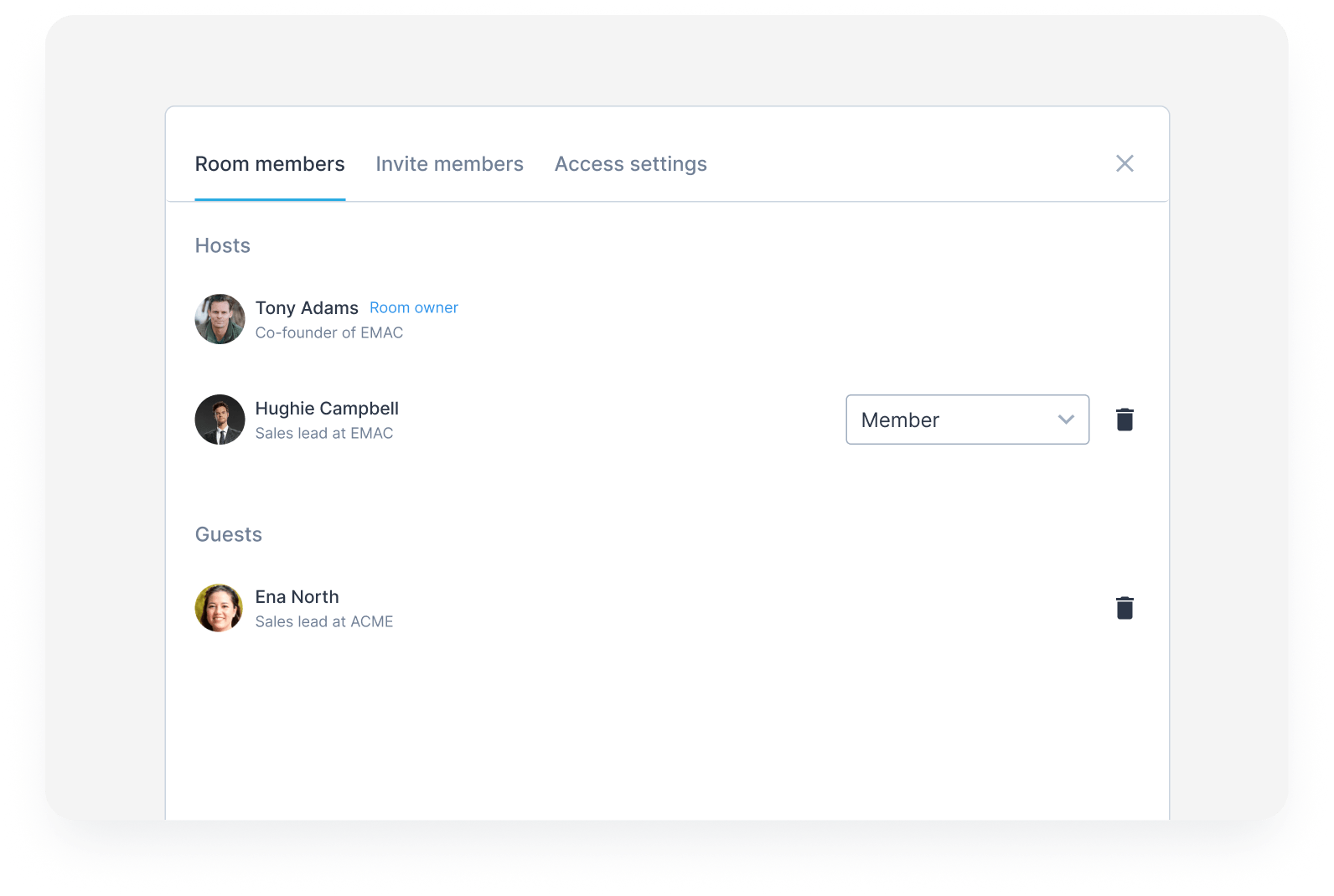 Invite modal for digital sales room members